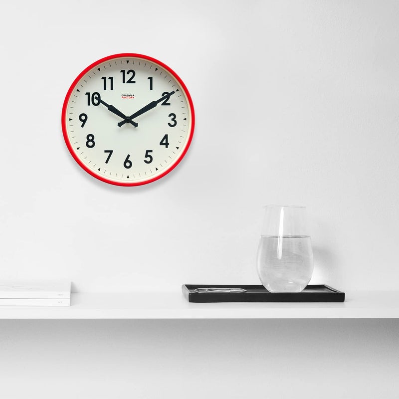 Cloudnola Station Metal Wall Clock, Red and White, 12 inch Diameter, Silent Non Ticking, Battery Operated Quartz Movement - Image 5